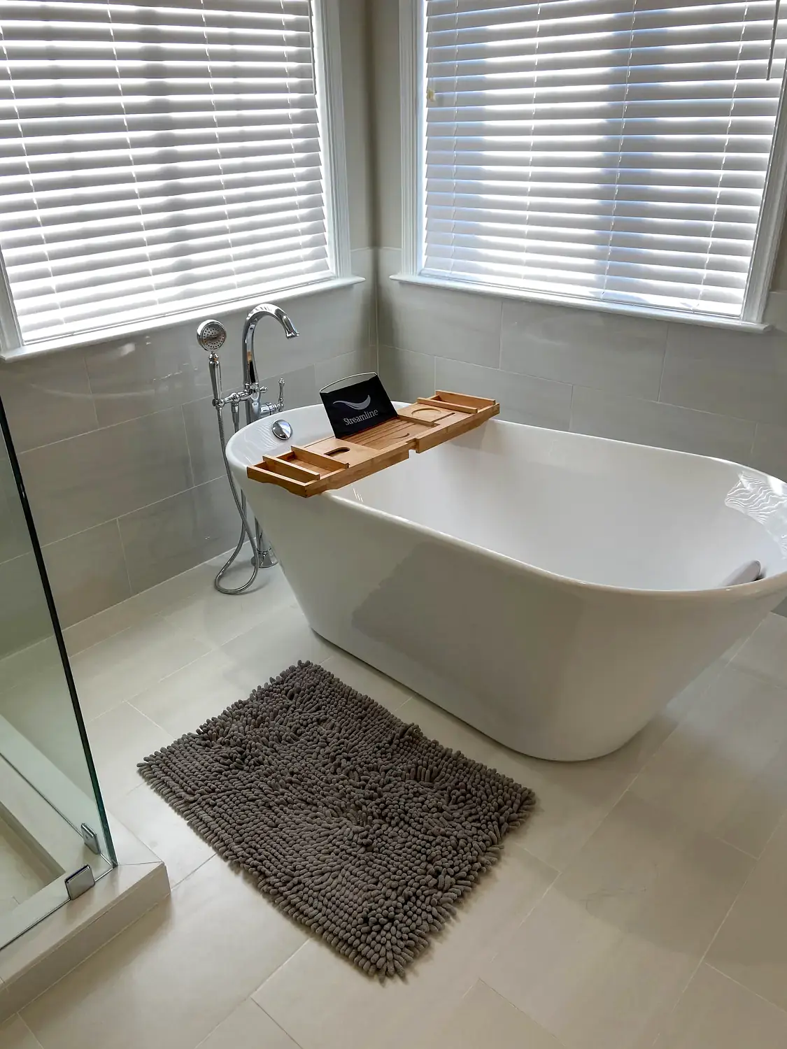 Double-vanity shower suite, bathroom remodeling project in Northern Virginia by HOM Design & Build, view 1