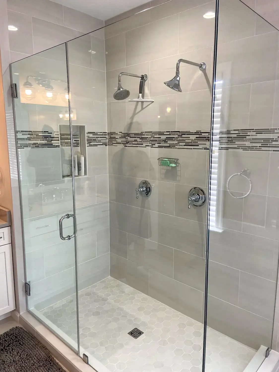 Double-vanity shower suite, bathroom remodeling project in Northern Virginia by HOM Design & Build, view 3