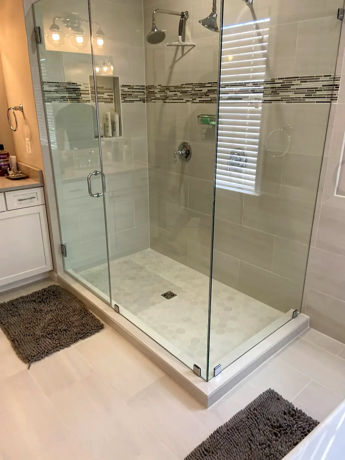 Double-vanity shower suite, bathroom remodeling project in Northern Virginia by HOM Design & Build, view 4