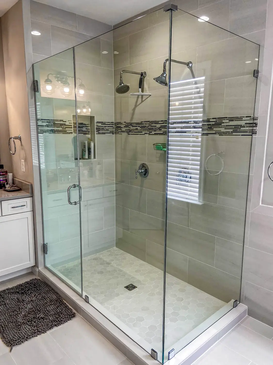Double-vanity shower suite, bathroom remodeling project in Northern Virginia by HOM Design & Build, view 5