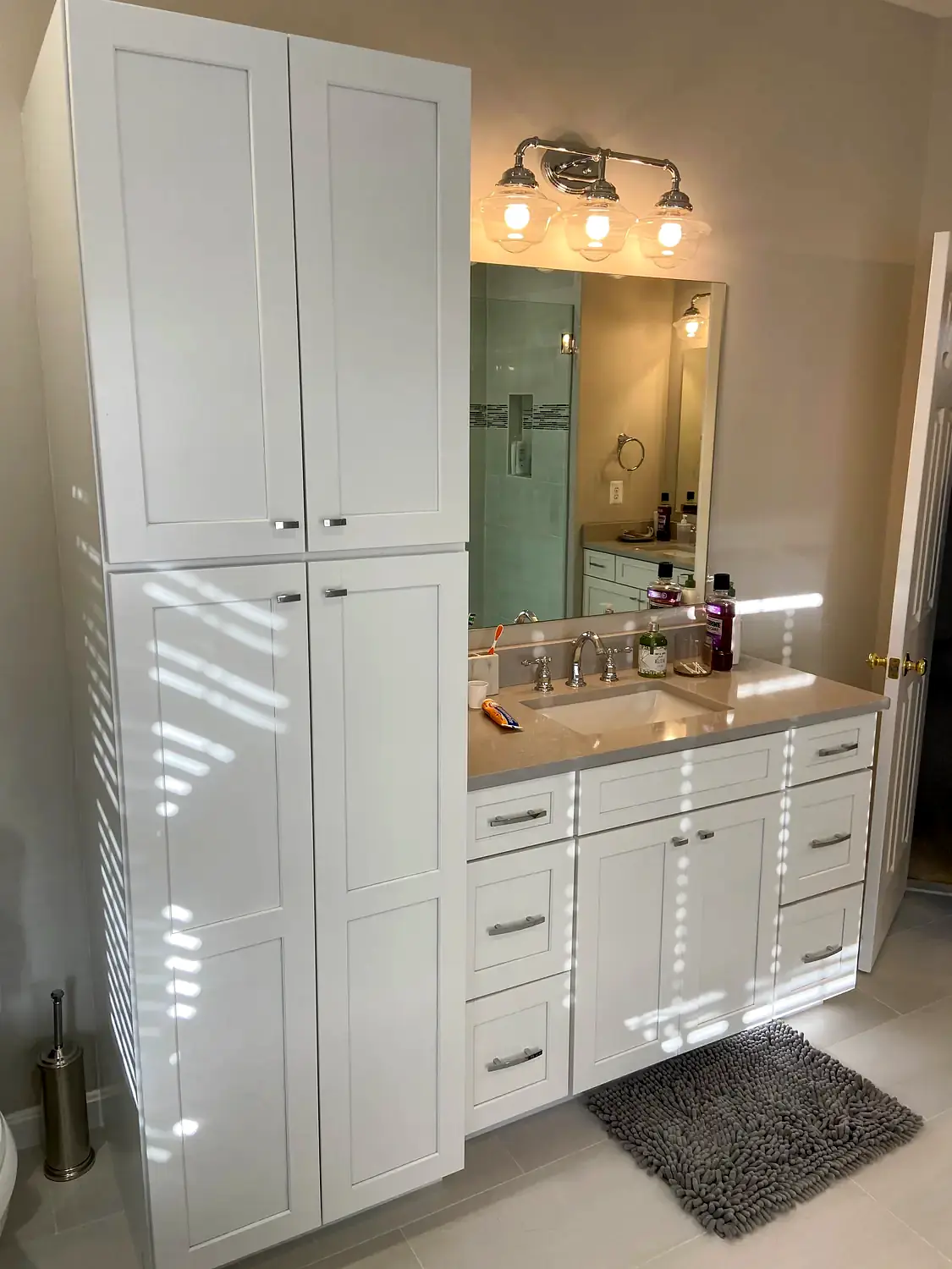 Double-vanity shower suite, bathroom remodeling project in Northern Virginia by HOM Design & Build, view 9