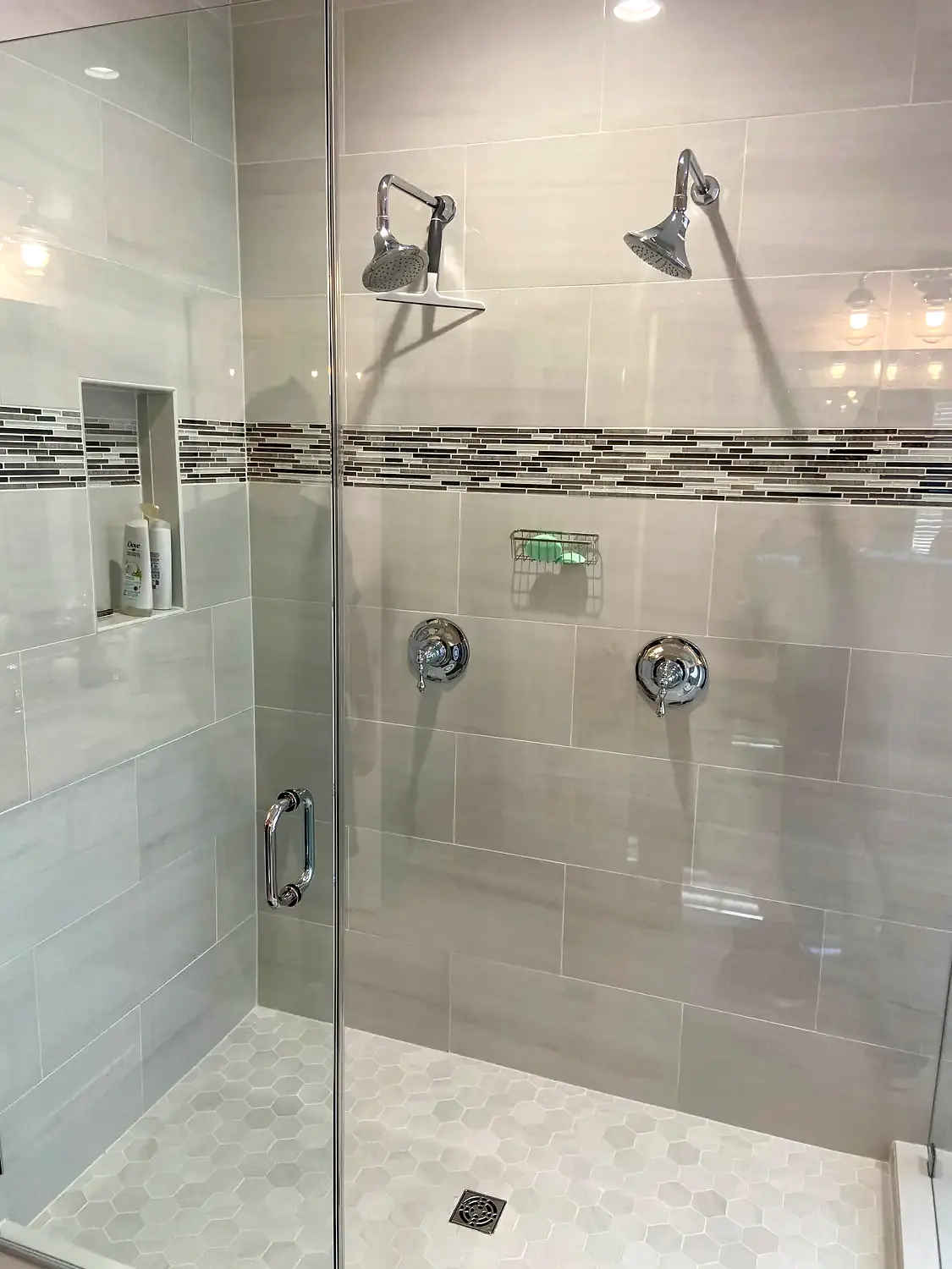 Double-vanity shower suite, bathroom remodeling project in Northern Virginia by HOM Design & Build, view 10