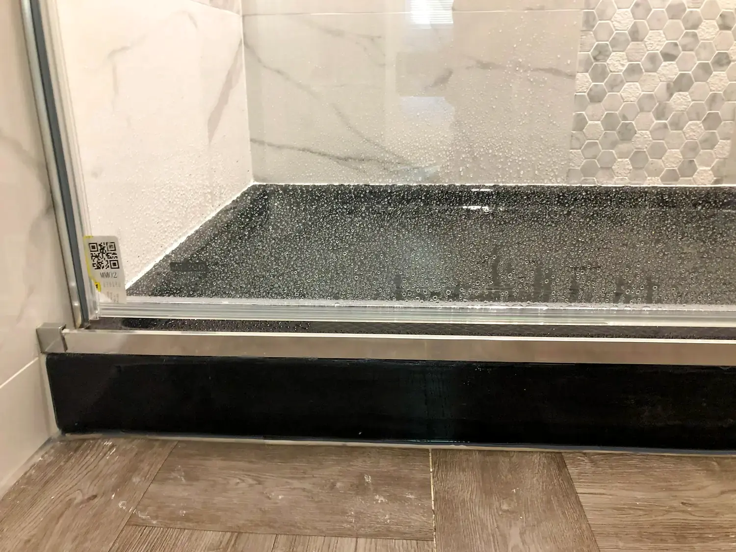 Marble-look walk-in shower, bathroom remodeling project in Northern Virginia by HOM Design & Build, view 19