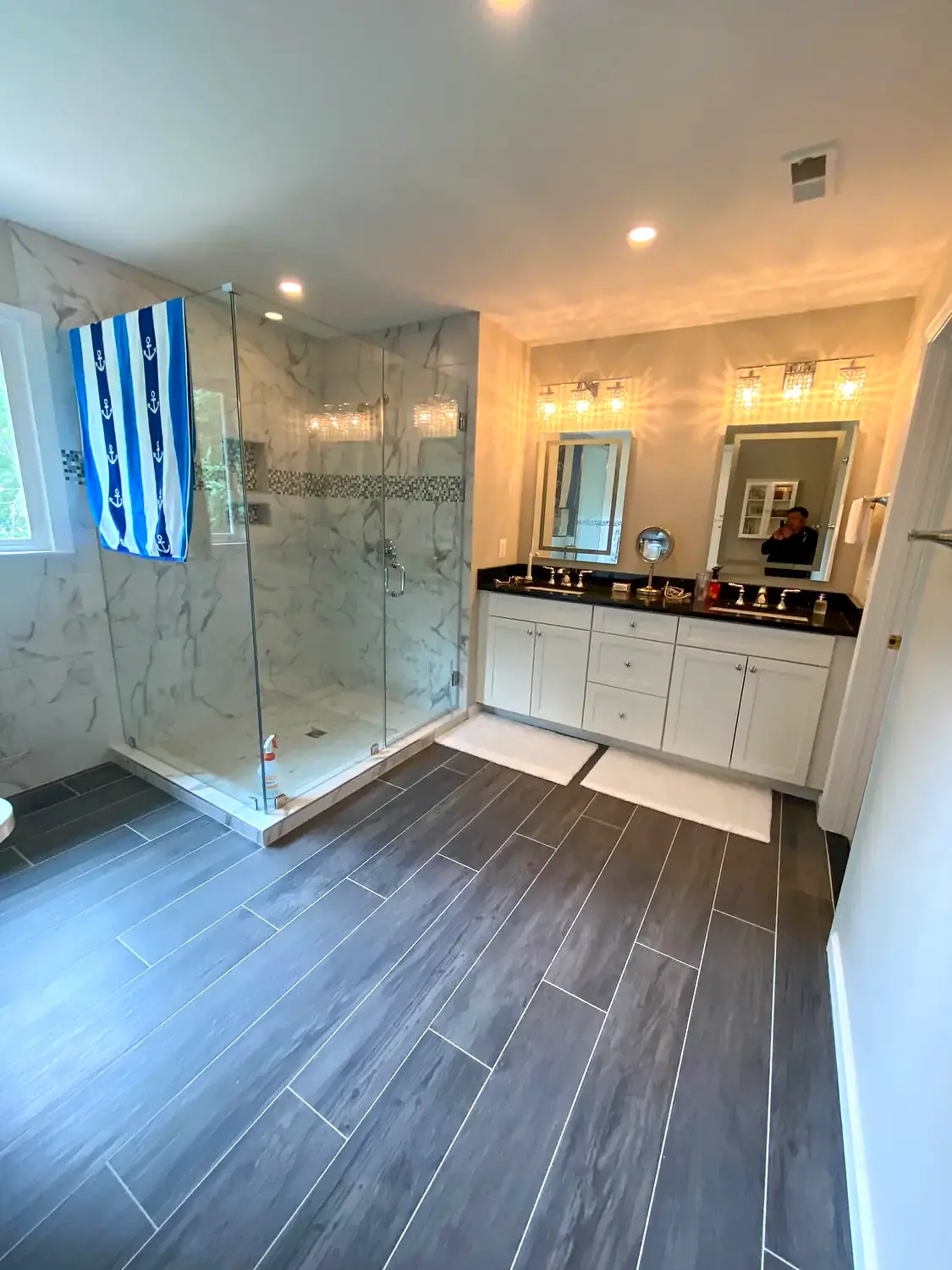 Primary bathroom with soaking tub, bathroom remodeling project in Northern Virginia by HOM Design & Build, view 3