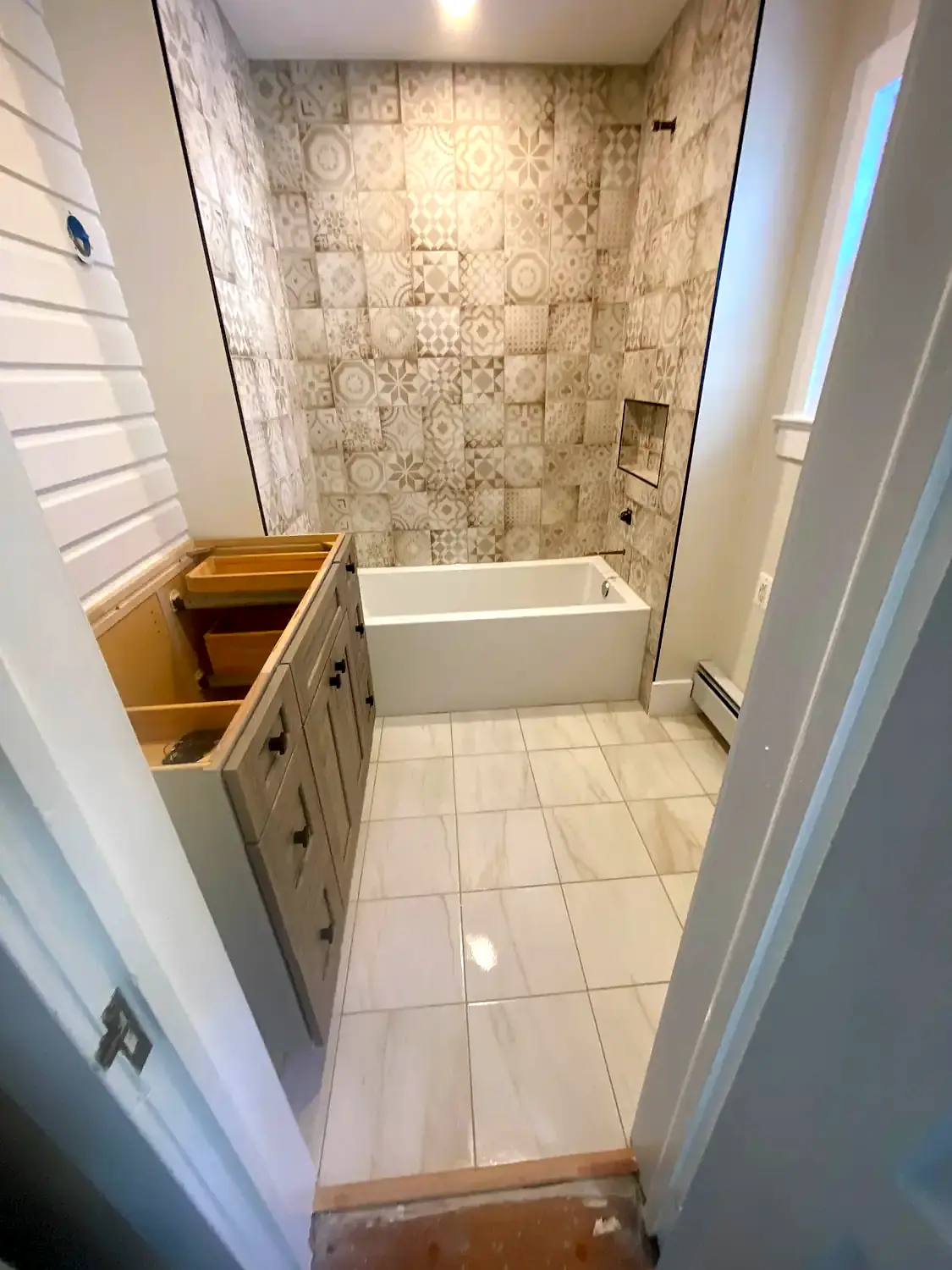 Tub surround and vanity, bathroom remodeling project in Northern Virginia by HOM Design & Build, view 3