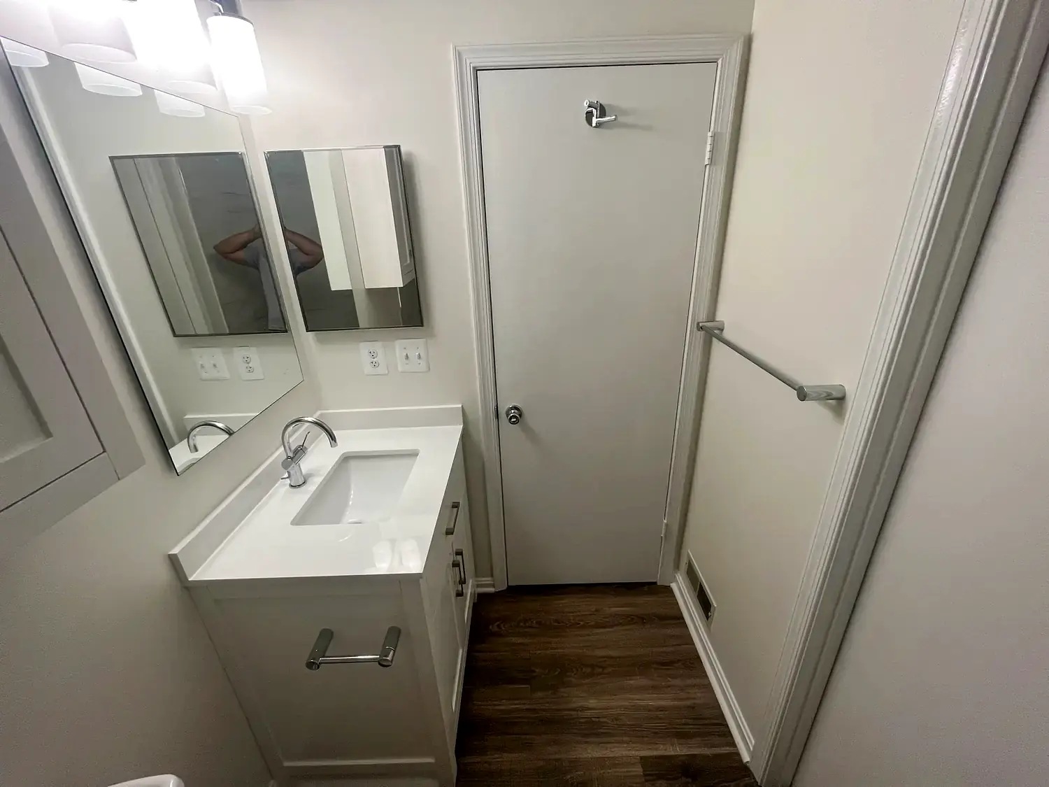 Bright tub-shower bathroom, bathroom remodeling project in Northern Virginia by HOM Design & Build, view 4
