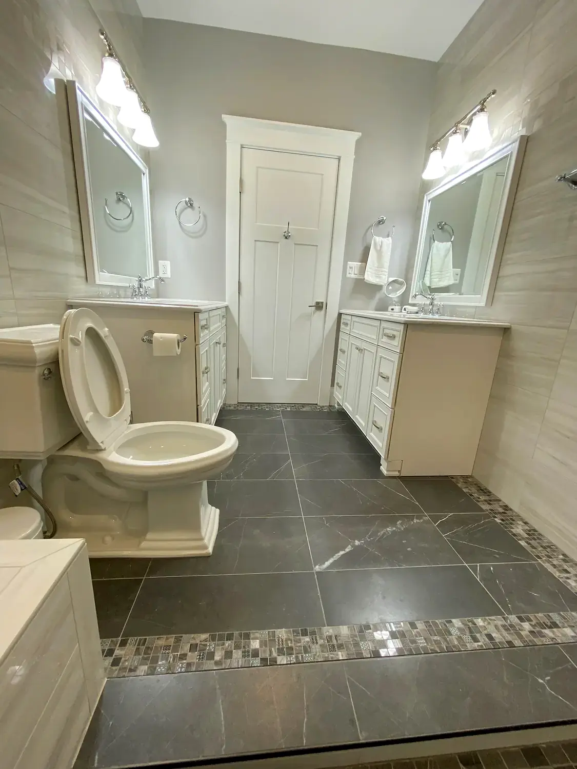Double-vanity wet-room, bathroom remodeling project in Northern Virginia by HOM Design & Build, view 1