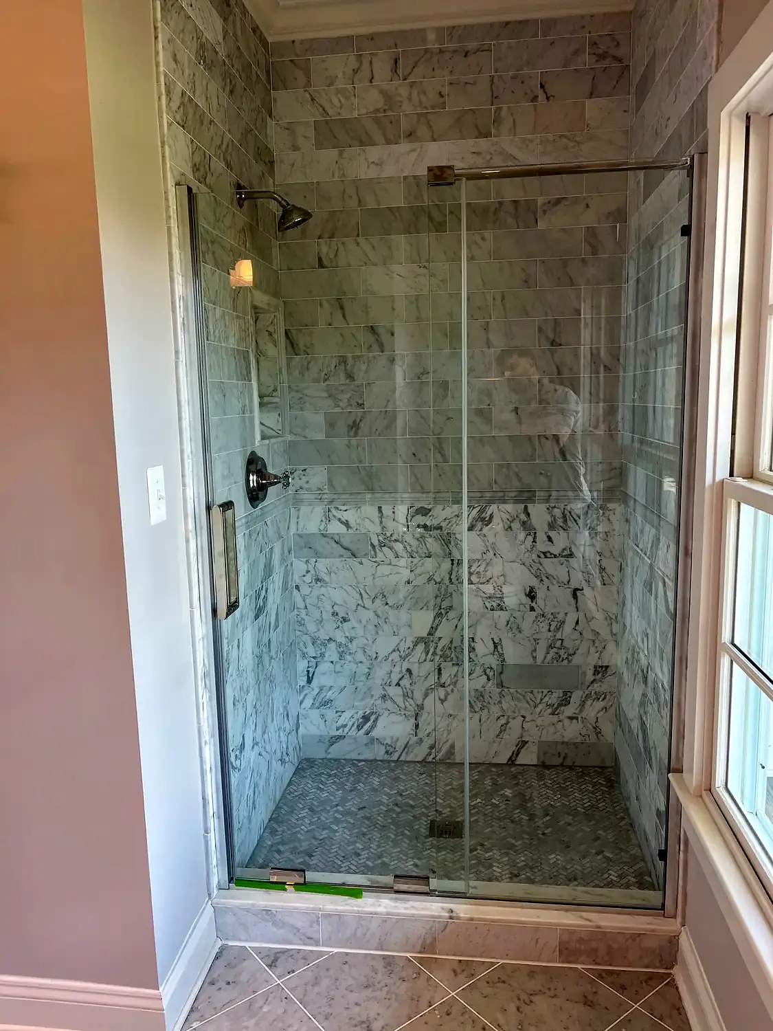Bathroom tile and radiant-floor sequence, bathroom remodeling project in Northern Virginia by HOM Design & Build, view 1