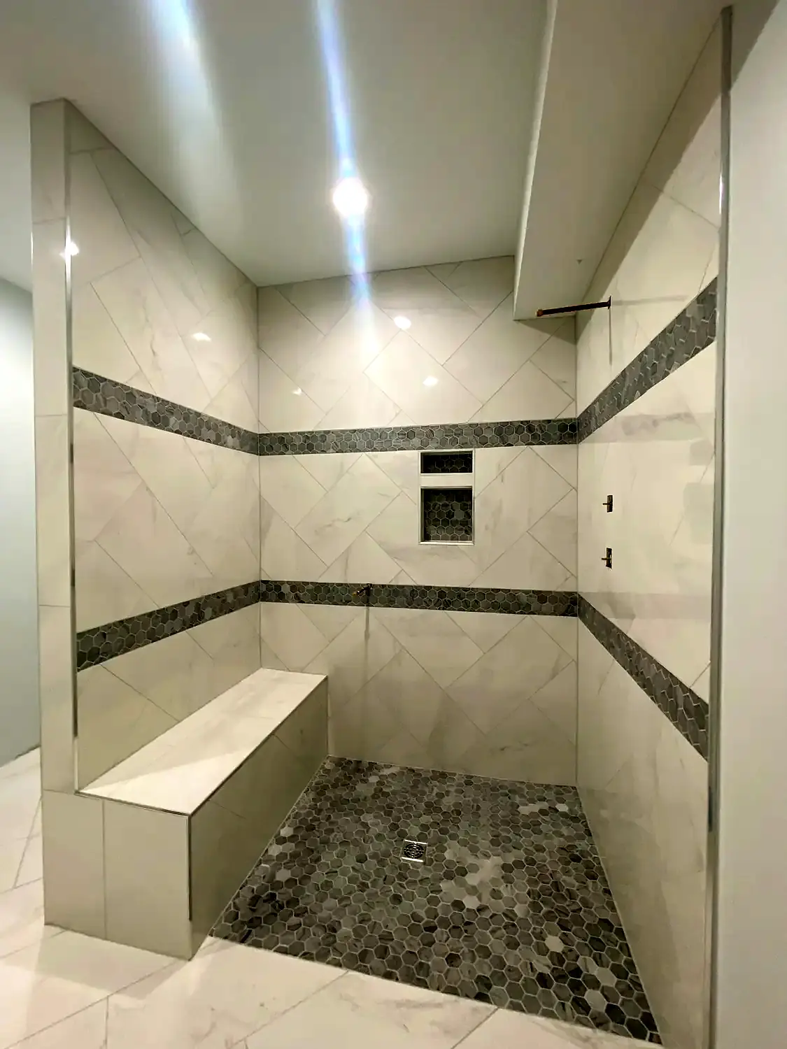 Bathroom tile and radiant-floor sequence, bathroom remodeling project in Northern Virginia by HOM Design & Build, view 6
