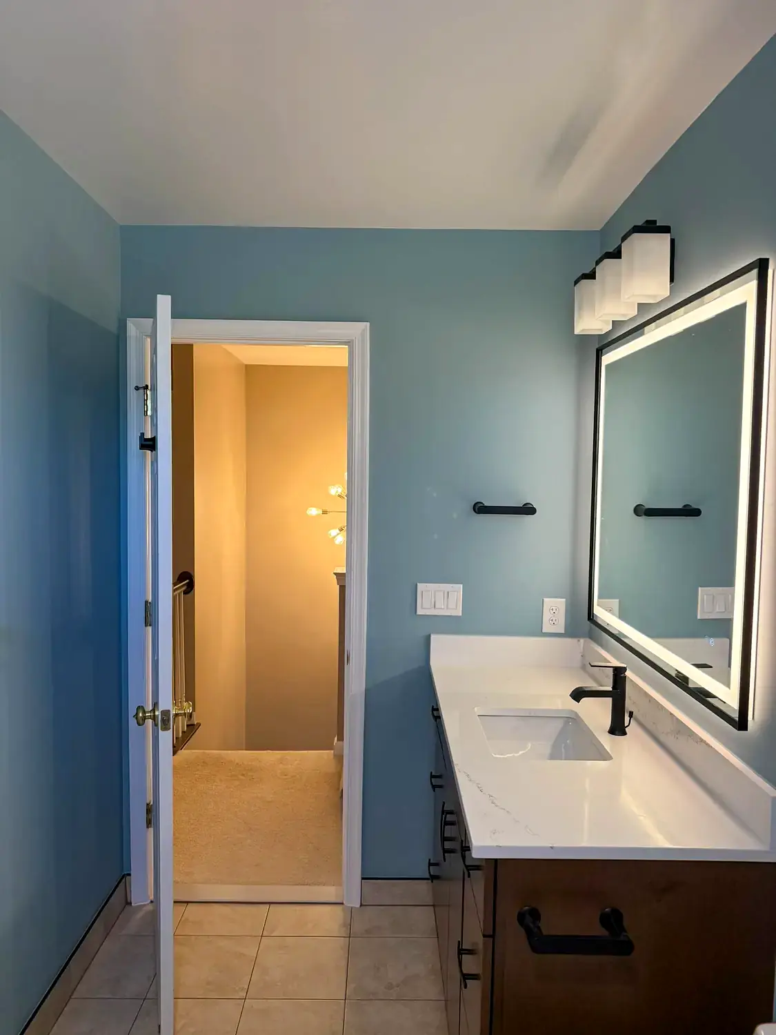 Blue hall bathroom, bathroom remodeling project in Northern Virginia by HOM Design & Build, view 6
