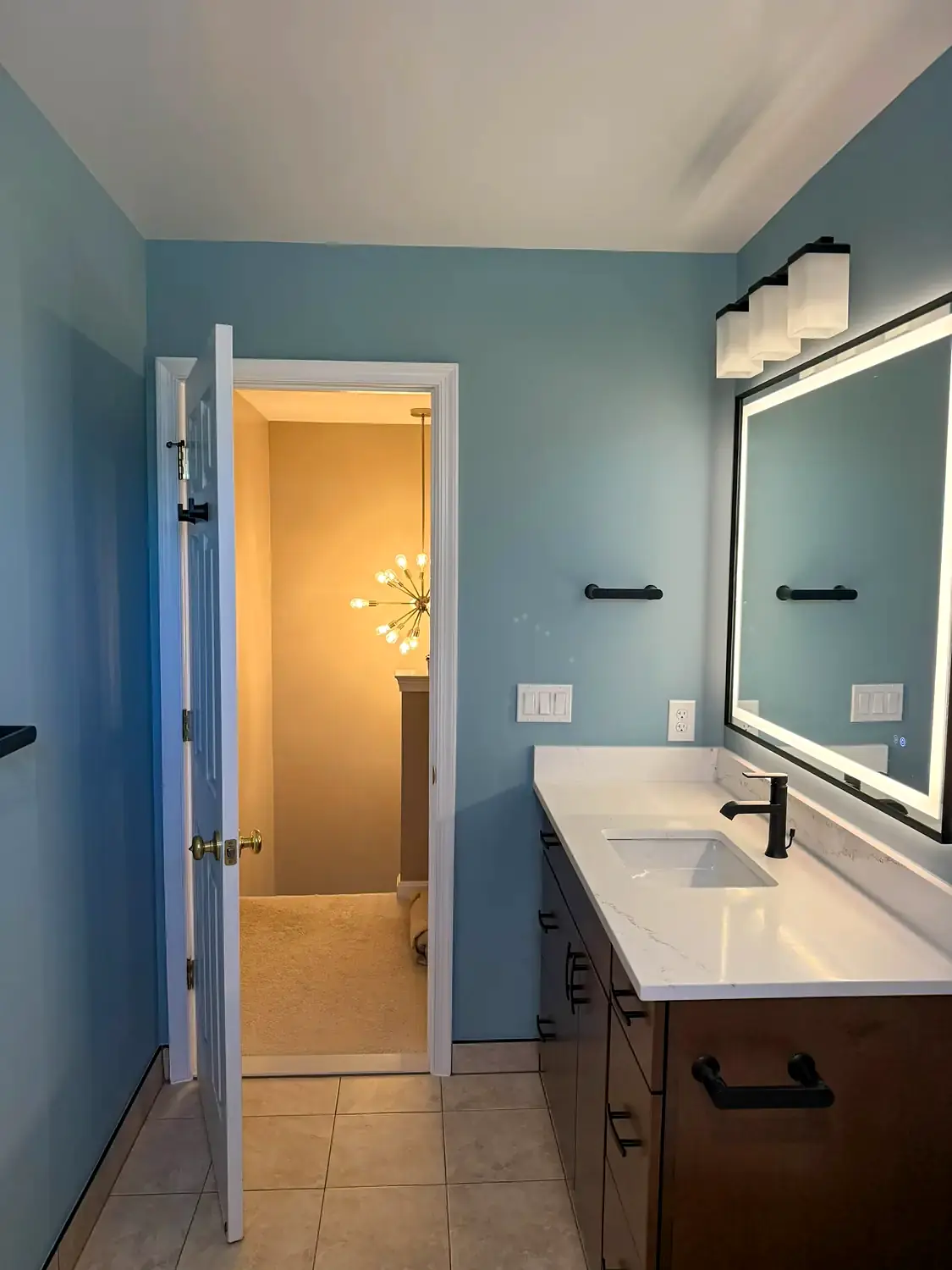 Blue hall bathroom, bathroom remodeling project in Northern Virginia by HOM Design & Build, view 7