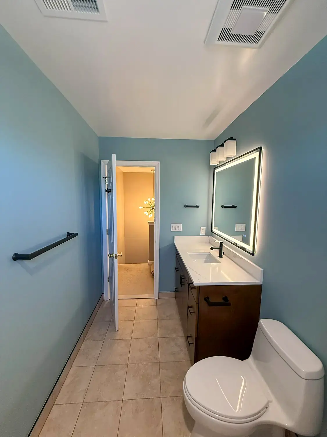 Blue hall bathroom, bathroom remodeling project in Northern Virginia by HOM Design & Build, view 8