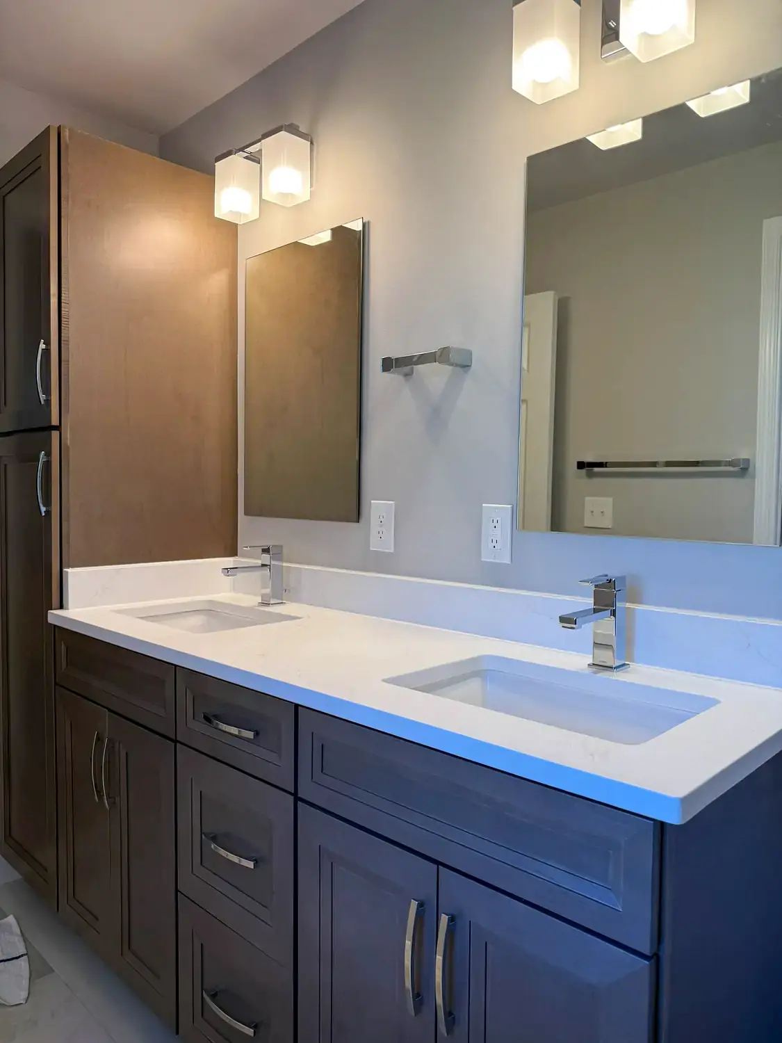 Neutral walk-in shower, bathroom remodeling project in Northern Virginia by HOM Design & Build, view 3