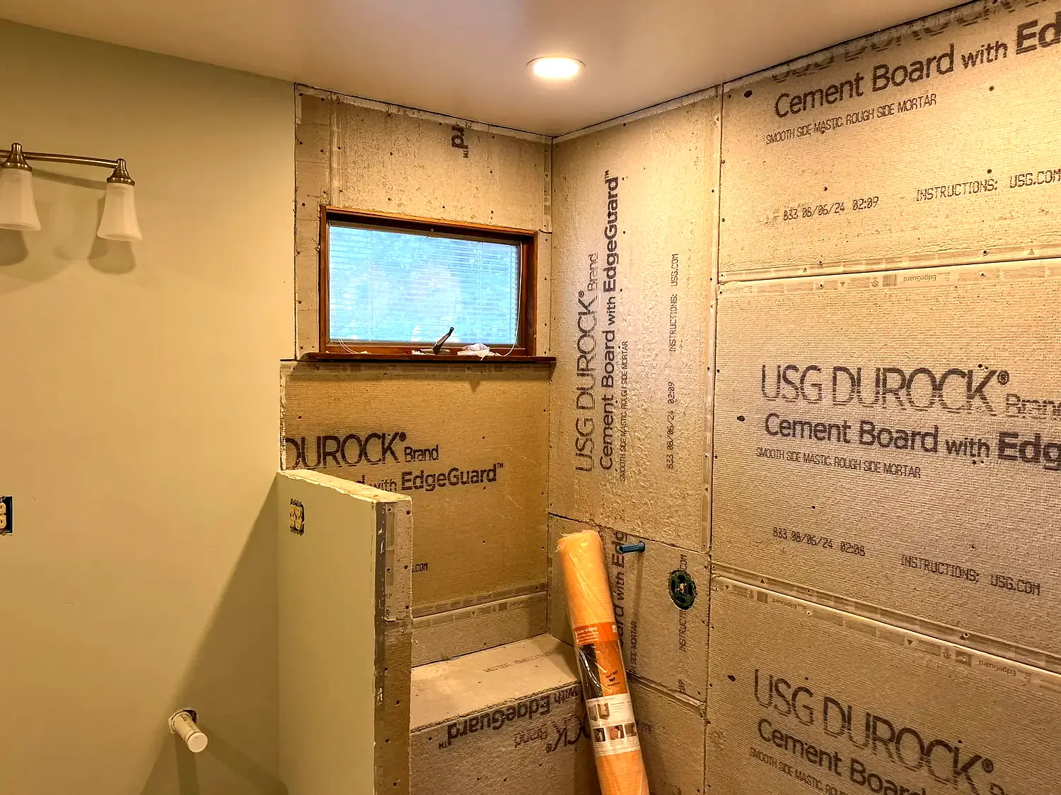 Waterproofing and tile installation, bathroom remodeling project in Northern Virginia by HOM Design & Build, view 1