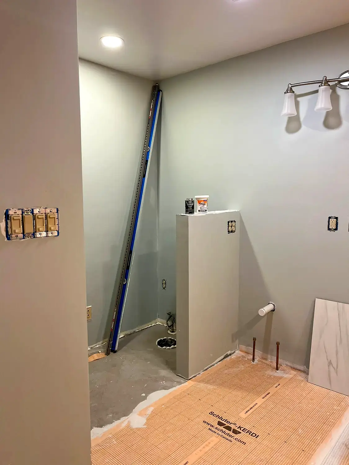 Waterproofing and tile installation, bathroom remodeling project in Northern Virginia by HOM Design & Build, view 2