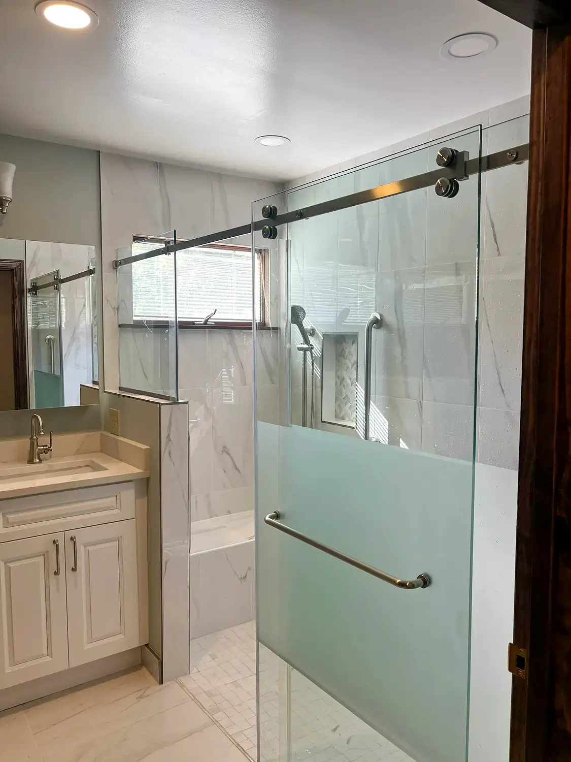 Accessible primary bathroom, bathroom remodeling project in Northern Virginia by HOM Design & Build, view 2