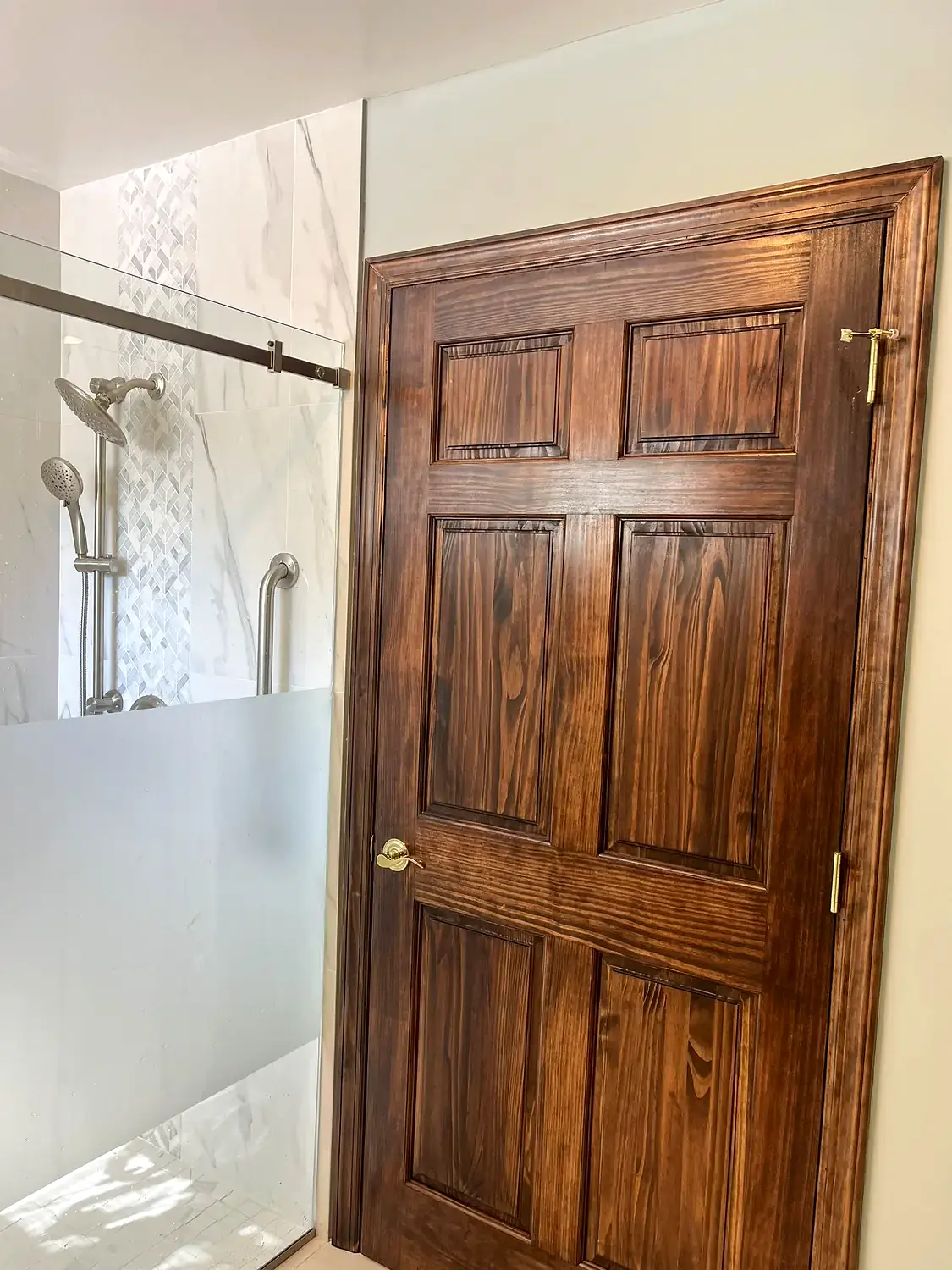 Accessible primary bathroom, bathroom remodeling project in Northern Virginia by HOM Design & Build, view 6