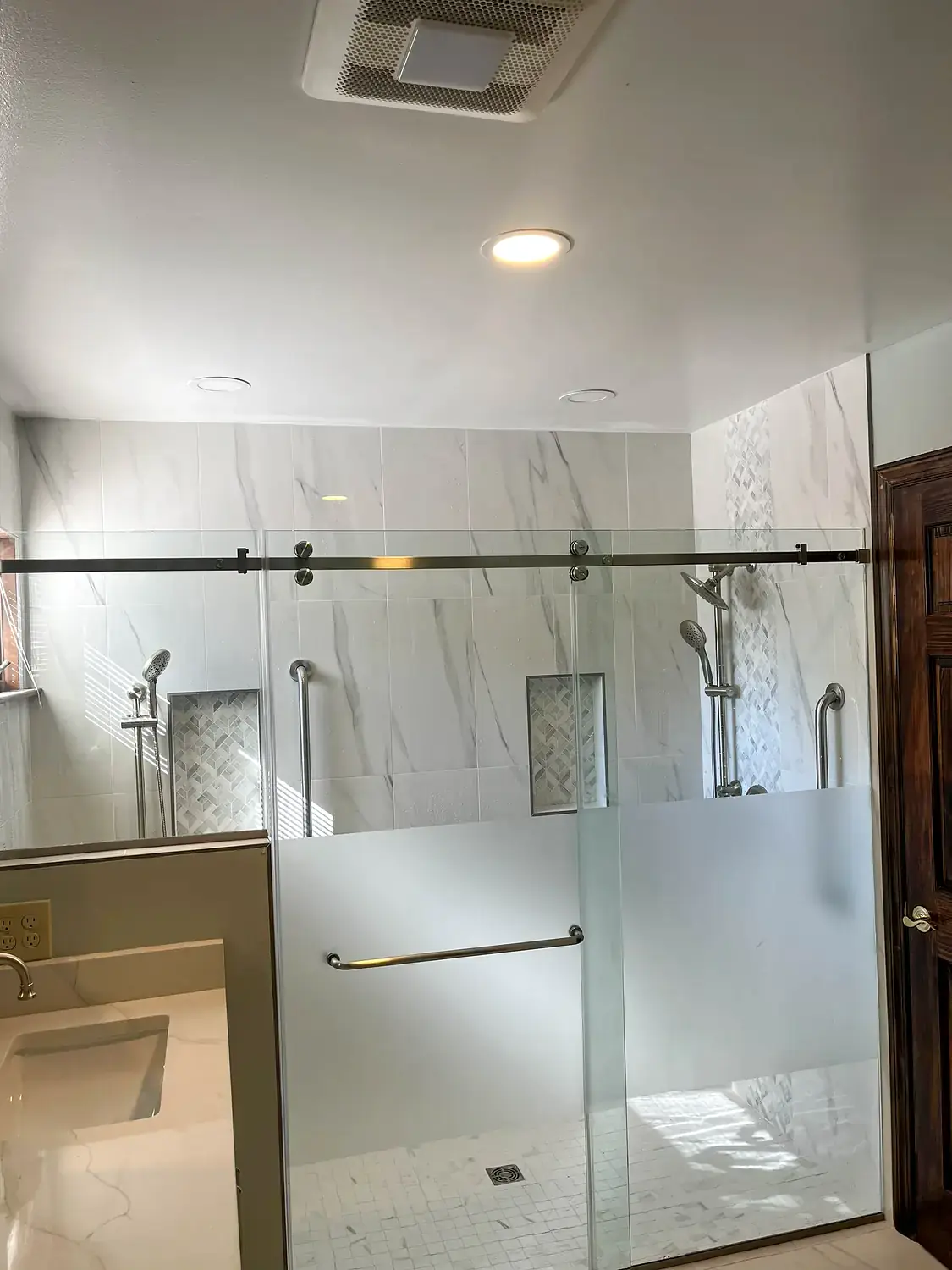 Accessible primary bathroom, bathroom remodeling project in Northern Virginia by HOM Design & Build, view 7