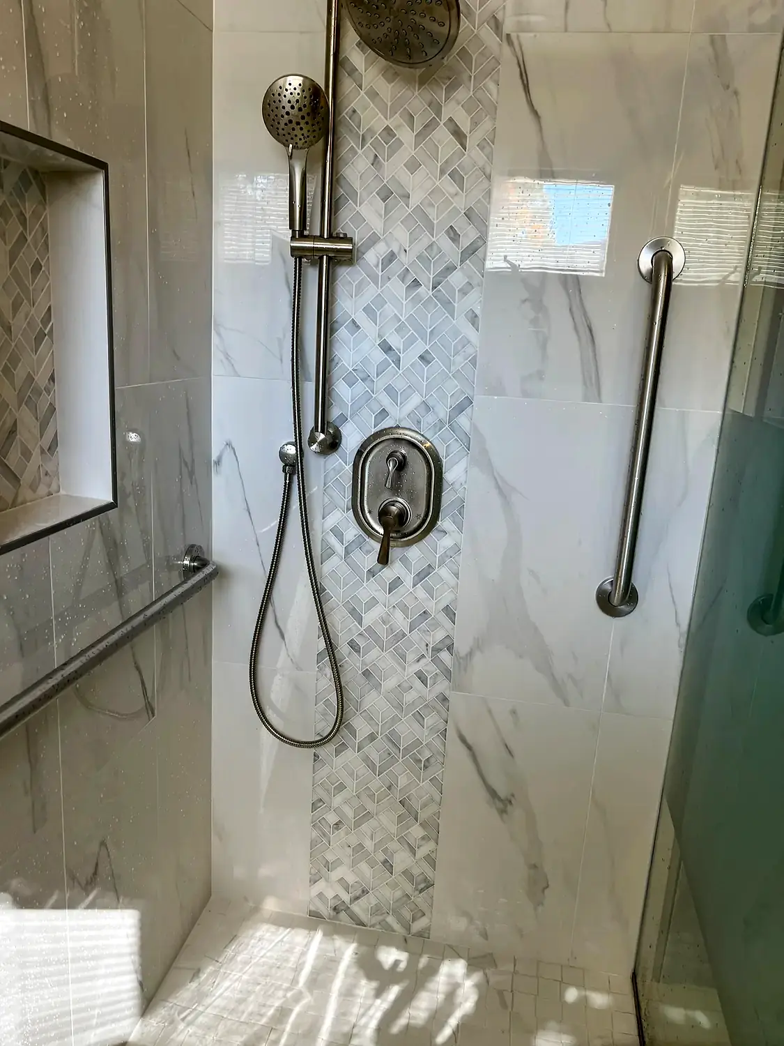 Accessible primary bathroom, bathroom remodeling project in Northern Virginia by HOM Design & Build, view 8