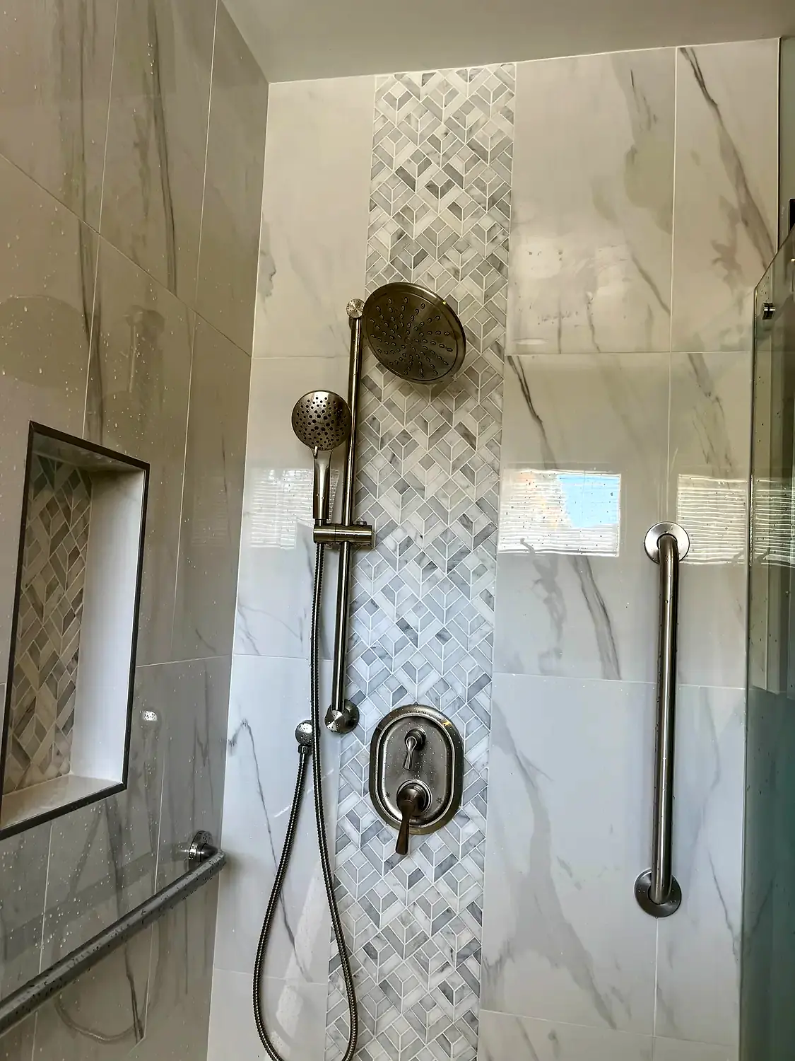 Accessible primary bathroom, bathroom remodeling project in Northern Virginia by HOM Design & Build, view 9