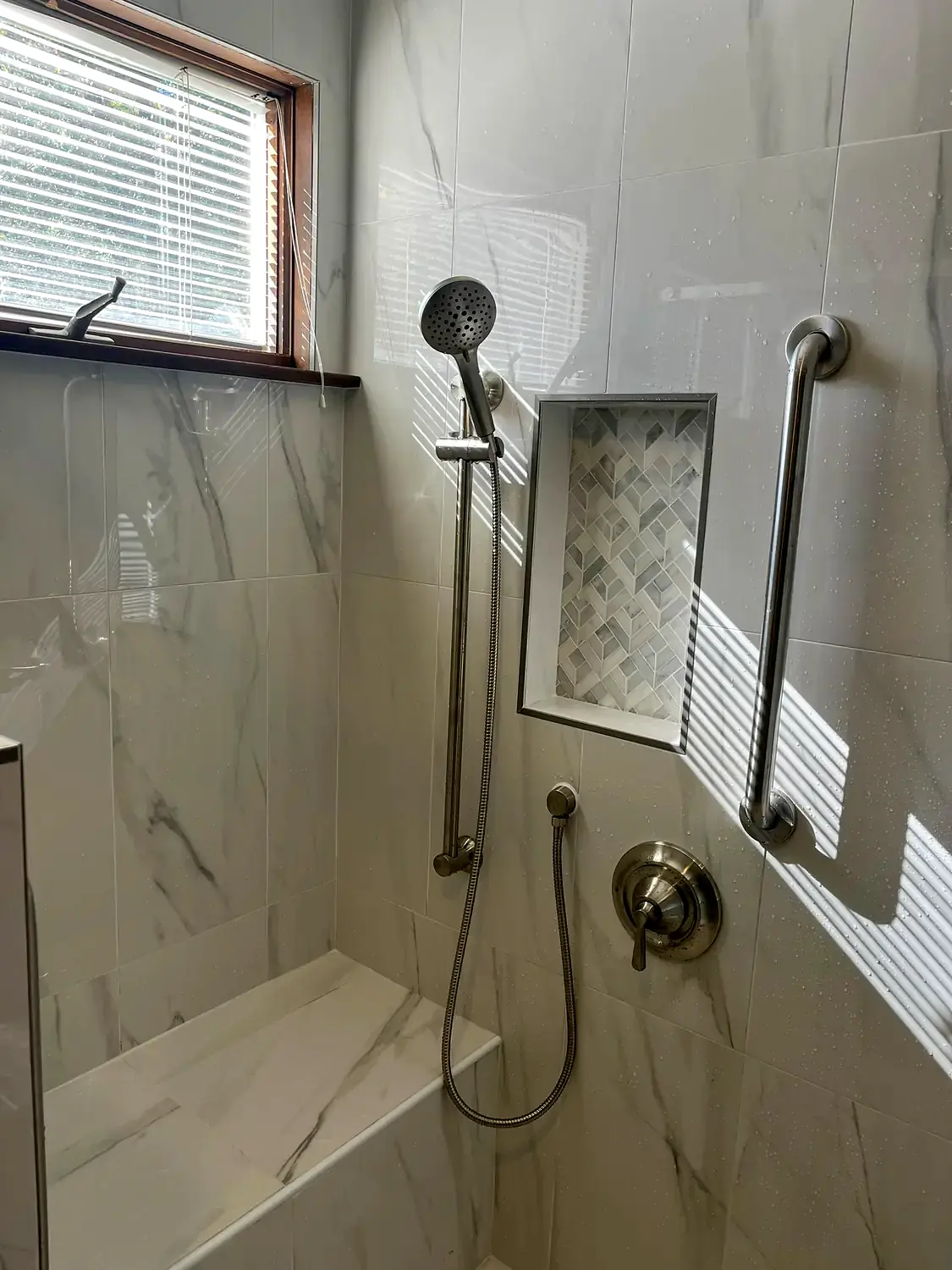 Accessible primary bathroom, bathroom remodeling project in Northern Virginia by HOM Design & Build, view 10