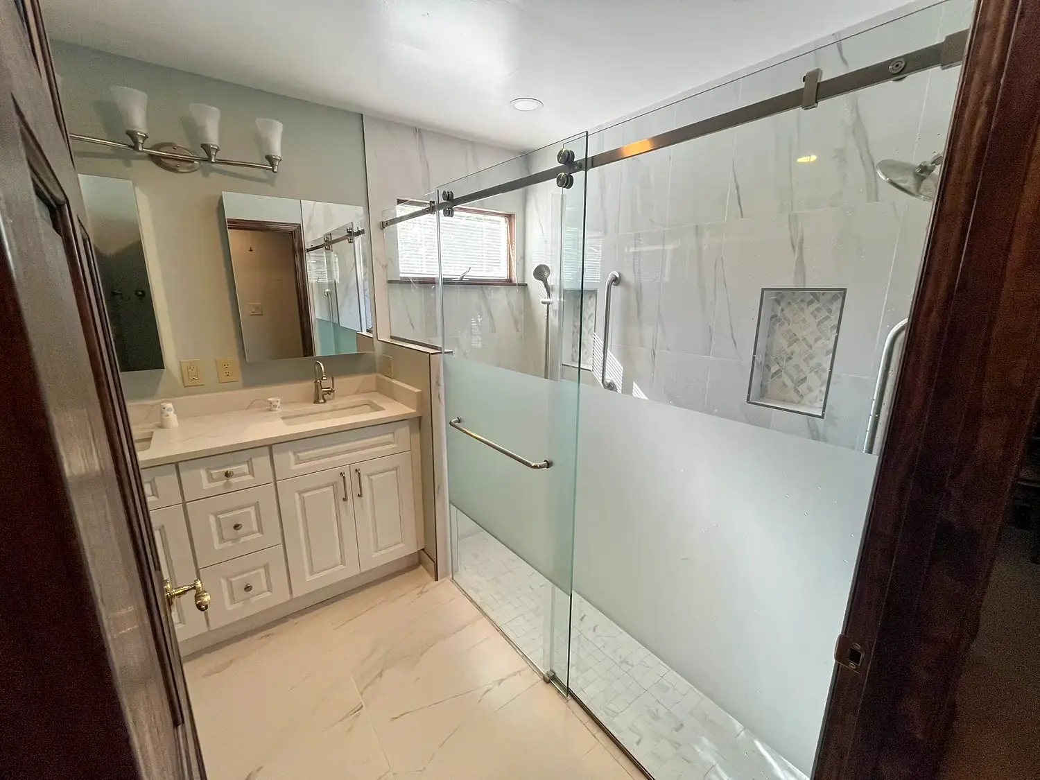 Accessible primary bathroom, bathroom remodeling project in Northern Virginia by HOM Design & Build, view 14