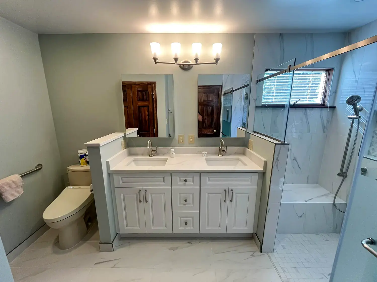 Accessible primary bathroom, bathroom remodeling project in Northern Virginia by HOM Design & Build, view 22