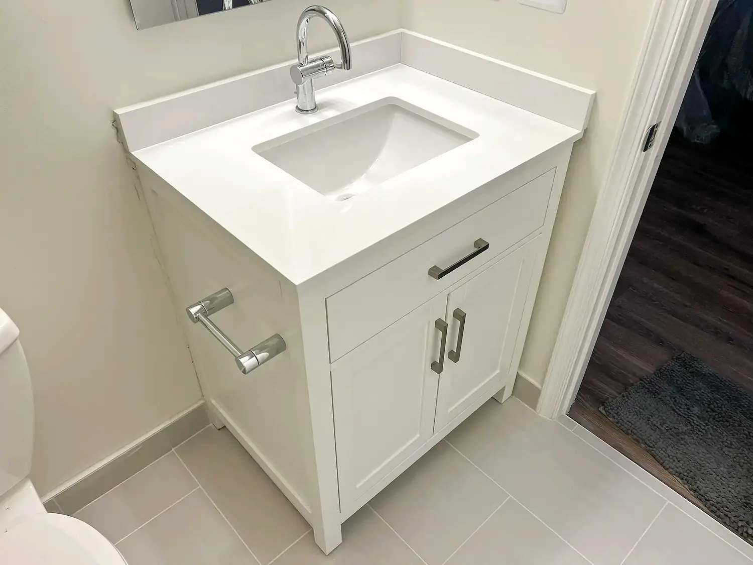 Powder-room refresh, bathroom remodeling project in Northern Virginia by HOM Design & Build, view 1