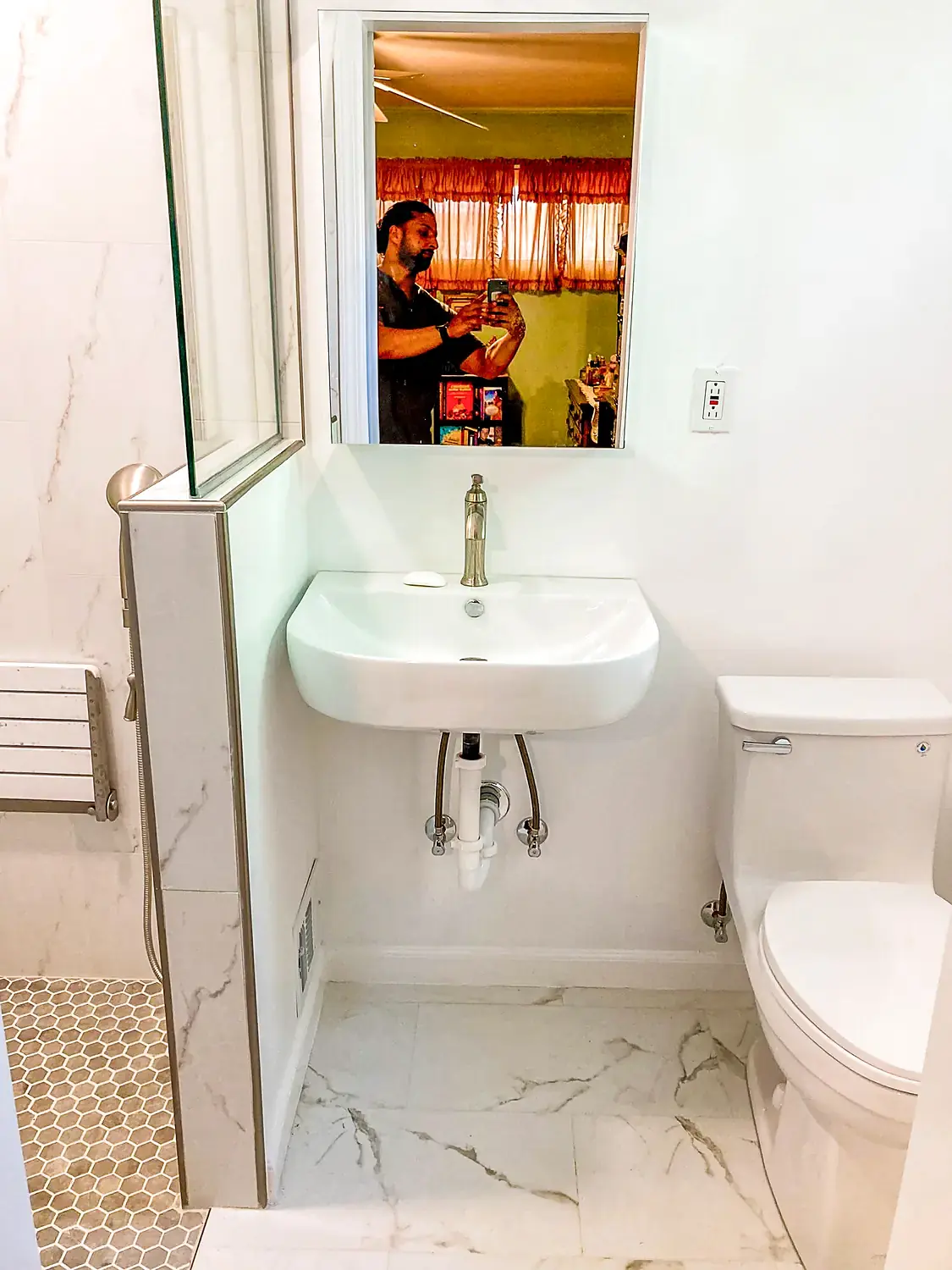 Compact walk-in shower, bathroom remodeling project in Northern Virginia by HOM Design & Build, view 6
