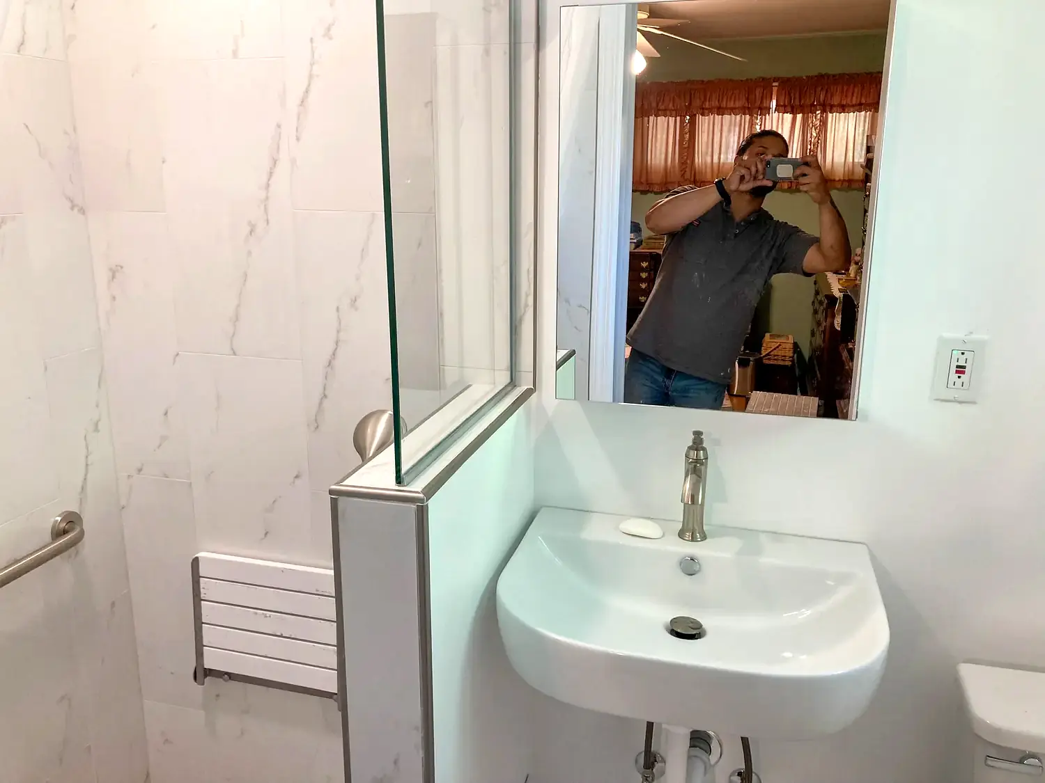 Compact walk-in shower, bathroom remodeling project in Northern Virginia by HOM Design & Build, view 7