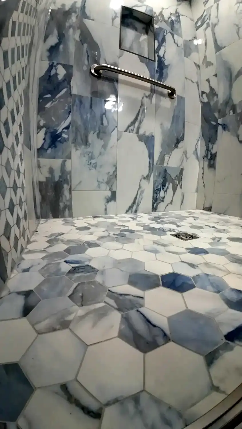 Blue marble shower project, bathroom remodeling project in Northern Virginia by HOM Design & Build, view 4