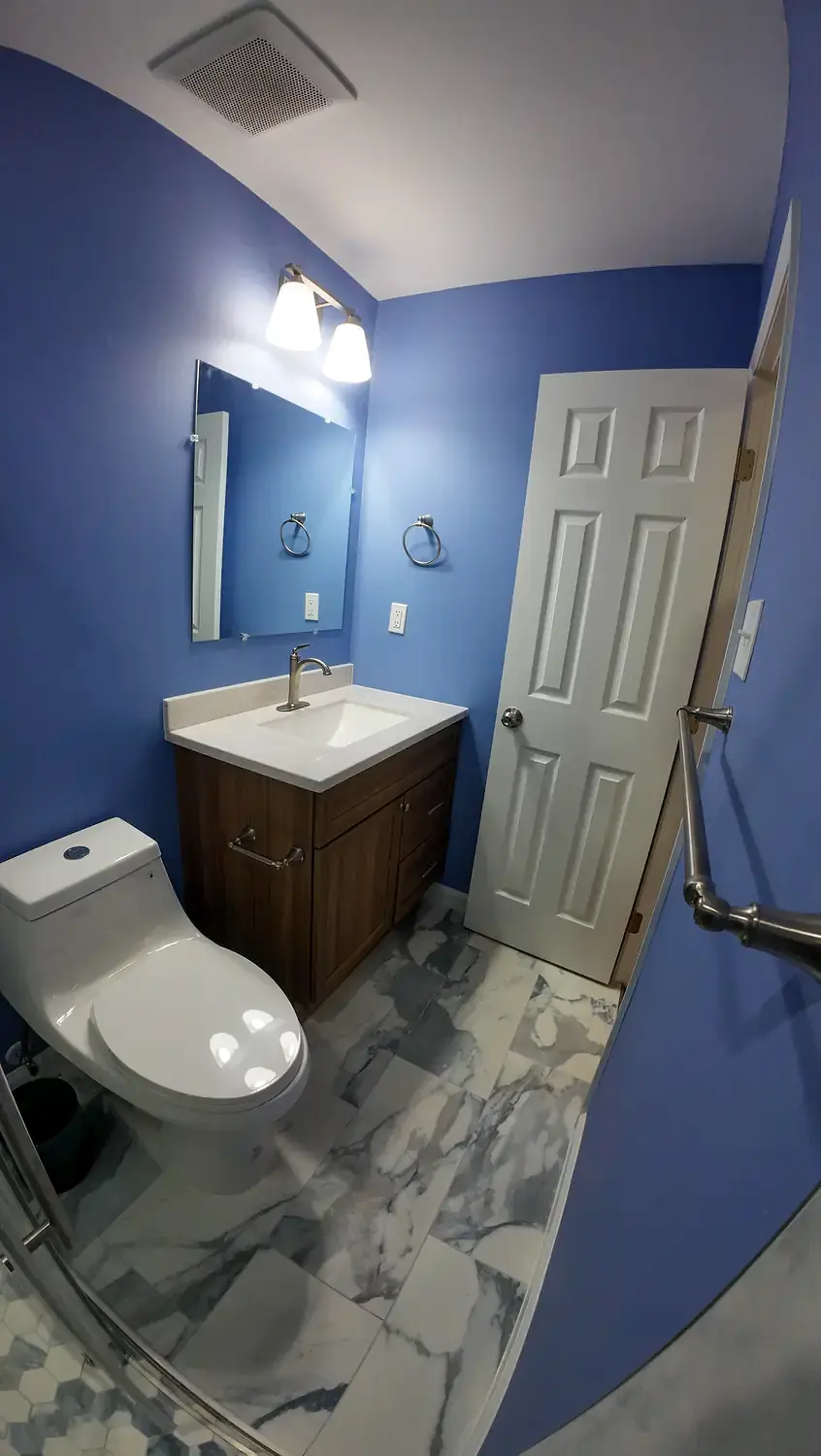 Blue marble shower project, bathroom remodeling project in Northern Virginia by HOM Design & Build, view 6