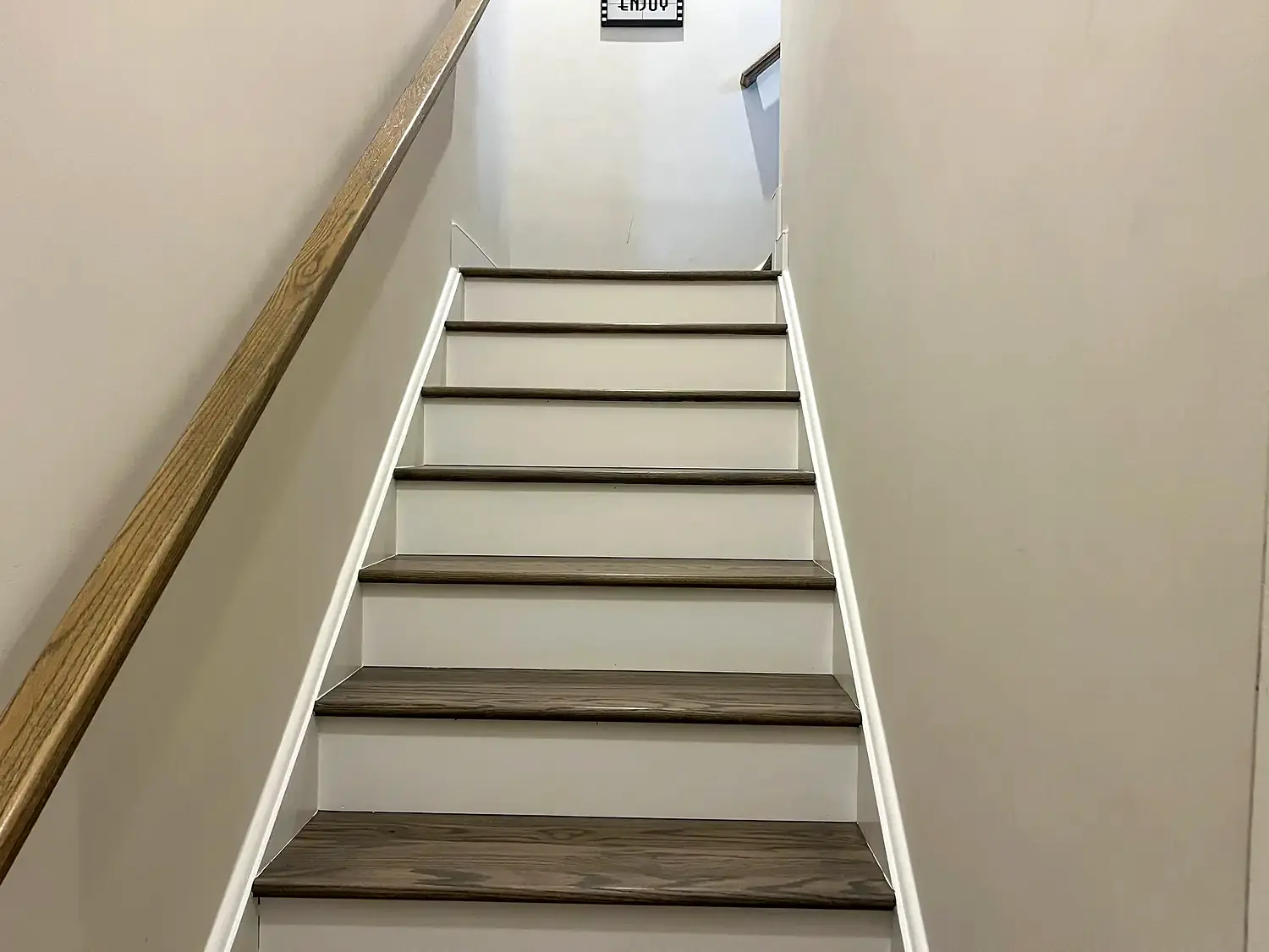 Hardwood landing and stair refinishing, flooring project in Northern Virginia by HOM Design & Build, view 2
