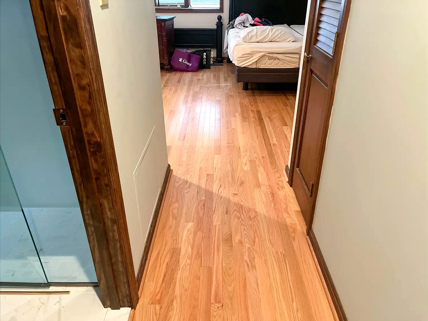 Hardwood bedroom and hallway, flooring project in Northern Virginia by HOM Design & Build, view 1